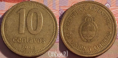 Аргентина 10 сентаво 1993 года, KM# 107, 103b-035