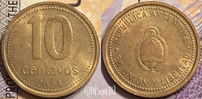 Аргентина 10 сентаво 2004 года, KM# 107, 151-104