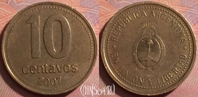 Аргентина 10 сентаво 2007 года, KM# 107a, 347j-117