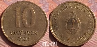 Аргентина 10 сентаво 2007 года, KM# 107a, 348j-020