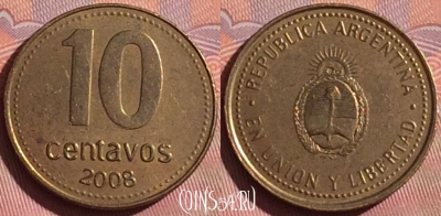 Аргентина 10 сентаво 2008 года, KM# 107a, 057i-071