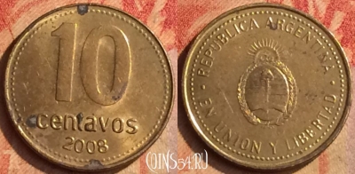 Аргентина 10 сентаво 2008 года, KM# 107a, 212o-110