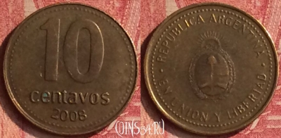 Аргентина 10 сентаво 2008 года, KM# 107a, 354n-049