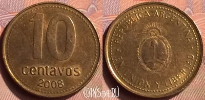 Аргентина 10 сентаво 2008 года, KM# 107a, 419-047