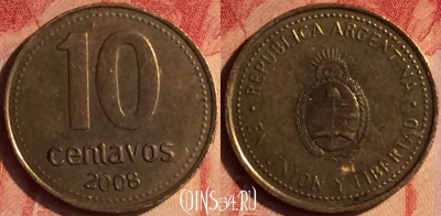 Аргентина 10 сентаво 2008 года, KM# 107a, 436-123