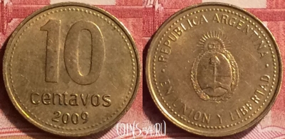 Аргентина 10 сентаво 2009 года, KM# 107a, 167m-105