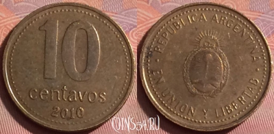 Аргентина 10 сентаво 2010 года, KM# 107a, 348j-081
