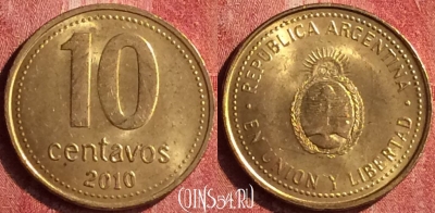 Аргентина 10 сентаво 2010 года, KM# 107a, 400-077