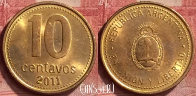 Аргентина 10 сентаво 2011 года, KM# 107a, 052l-181