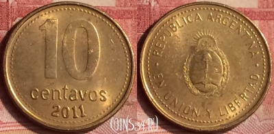 Аргентина 10 сентаво 2011 года, KM# 107a, 121m-113