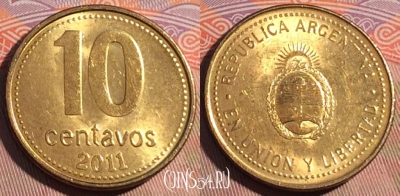 Аргентина 10 сентаво 2011 года, KM# 107a, 194a-127