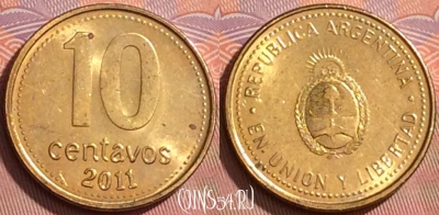 Аргентина 10 сентаво 2011 года, KM# 107a, 199l-139