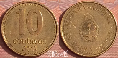 Аргентина 10 сентаво 2011 года, KM# 107a, 333l-100