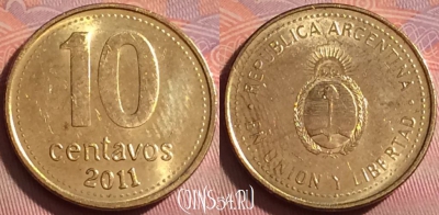 Аргентина 10 сентаво 2011 года, KM# 107a, 348j-100