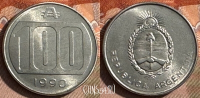 Аргентина 100 аустралей 1990 года, KM# 103, UNC, 504s-036