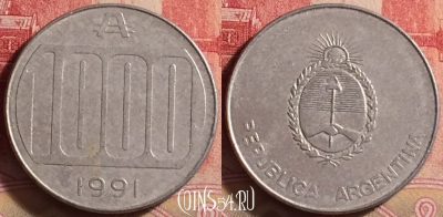 Аргентина 1000 аустралей 1991 года, KM# 105, 212j-101