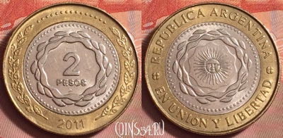 Аргентина 2 песо 2011 года, KM# 165, 206k-066