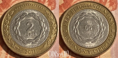 Аргентина 2 песо 2011 года, KM# 165, 288r-009