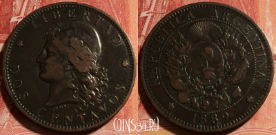 Аргентина 2 сентаво 1889 года, KM# 33, 259-083