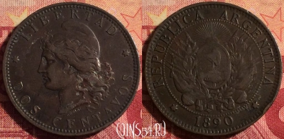 Аргентина 2 сентаво 1890 года, KM# 33, 179j-114