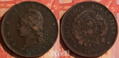 Аргентина 2 сентаво 1890 года, KM# 33, 399o-035 ♛
