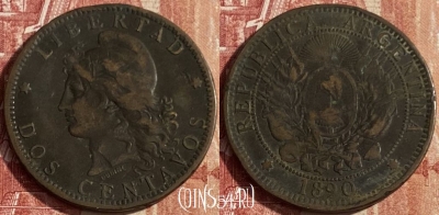 Аргентина 2 сентаво 1890 года, KM# 33, 445p-025 ♛