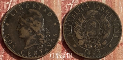 Аргентина 2 сентаво 1892 года, KM# 33, 444p-141 ♛