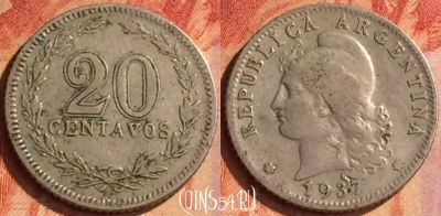 Аргентина 20 сентаво 1937 года, KM# 36, 115o-018
