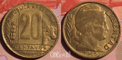 Аргентина 20 сентаво 1943 года, KM# 42, 117d-142