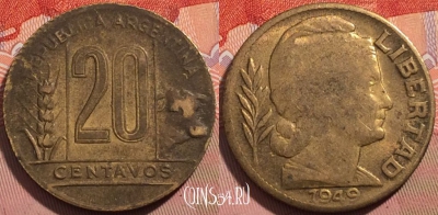 Аргентина 20 сентаво 1949 года, KM# 42, a065-081