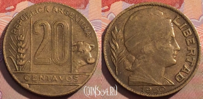 Аргентина 20 сентаво 1950 года, KM# 42, 112c-080
