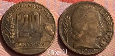 Аргентина 20 сентаво 1950 года, KM# 42, 208n-080