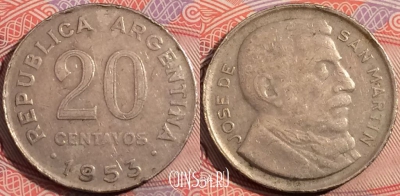 Аргентина 20 сентаво 1953 года, KM# 48a, b094-109