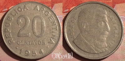 Аргентина 20 сентаво 1954 года, KM# 52, 267c-029