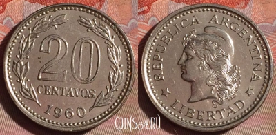 Аргентина 20 сентаво 1960 года, KM# 55, 079f-012