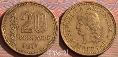 Аргентина 20 сентаво 1971 года, KM# 67, 102l-122