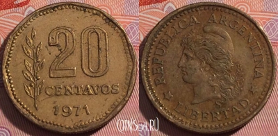 Аргентина 20 сентаво 1971 года, KM# 67, a158-096