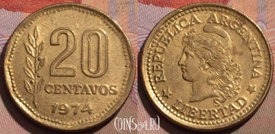 Аргентина 20 сентаво 1974 года, KM# 67, 166a-123