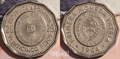 Аргентина 25 песо 1964 года, KM# 61, a063-116