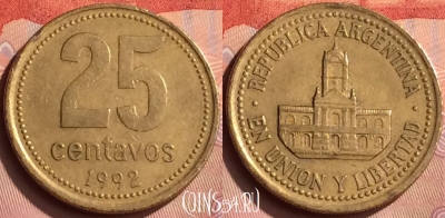 Аргентина 25 сентаво 1992 года, KM# 110.1, 235n-081