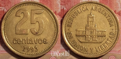 Аргентина 25 сентаво 1993 года, KM# 110.1, 223-009