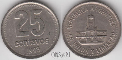 Аргентина 25 сентаво 1993 года, KM# 110a, 131-106