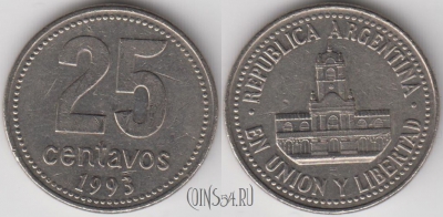 Аргентина 25 сентаво 1993 года, KM# 110a, 131-128