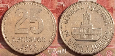 Аргентина 25 сентаво 1993 года, KM# 110a, 222-082