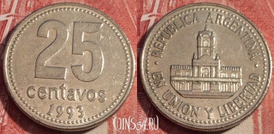 Аргентина 25 сентаво 1993 года, KM# 110a, b063-004