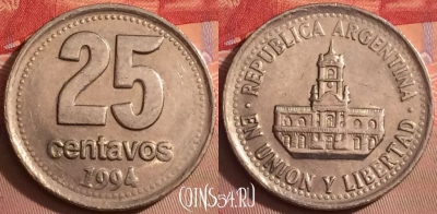 Аргентина 25 сентаво 1994 года, KM# 110a, 081j-116