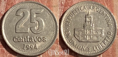 Аргентина 25 сентаво 1994 года, KM# 110a, 138r-046 ♛