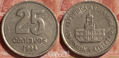 Аргентина 25 сентаво 1994 года, KM# 110a, 242r-116