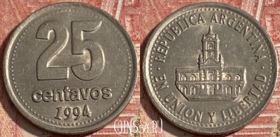 Аргентина 25 сентаво 1994 года, KM# 110a, 276r-103 ♛