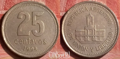 Аргентина 25 сентаво 1994 года, KM# 110a, 356l-028